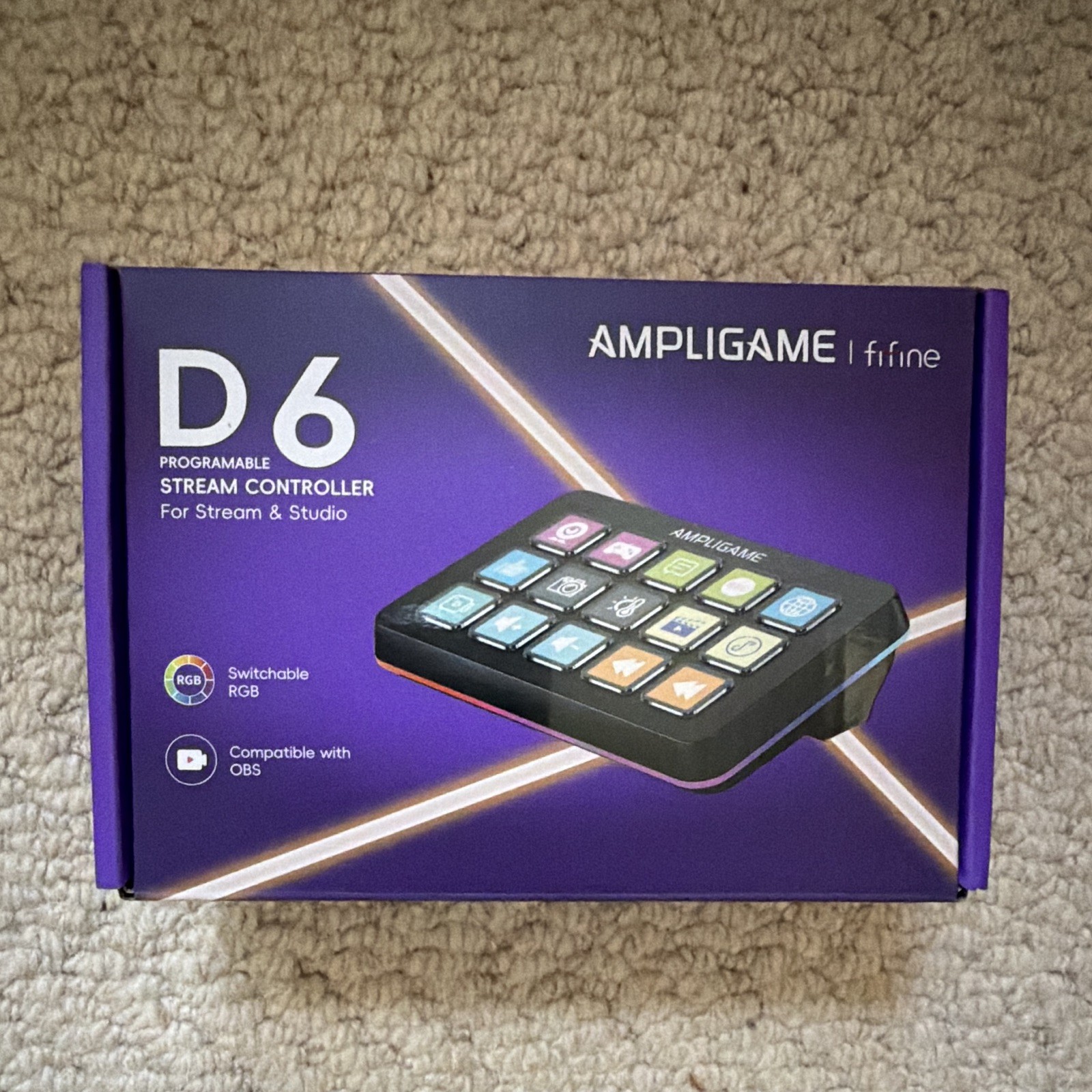 FIFINE AmpliGame D6 Stream Controller Programmable Macro Keys RGB USB Purple