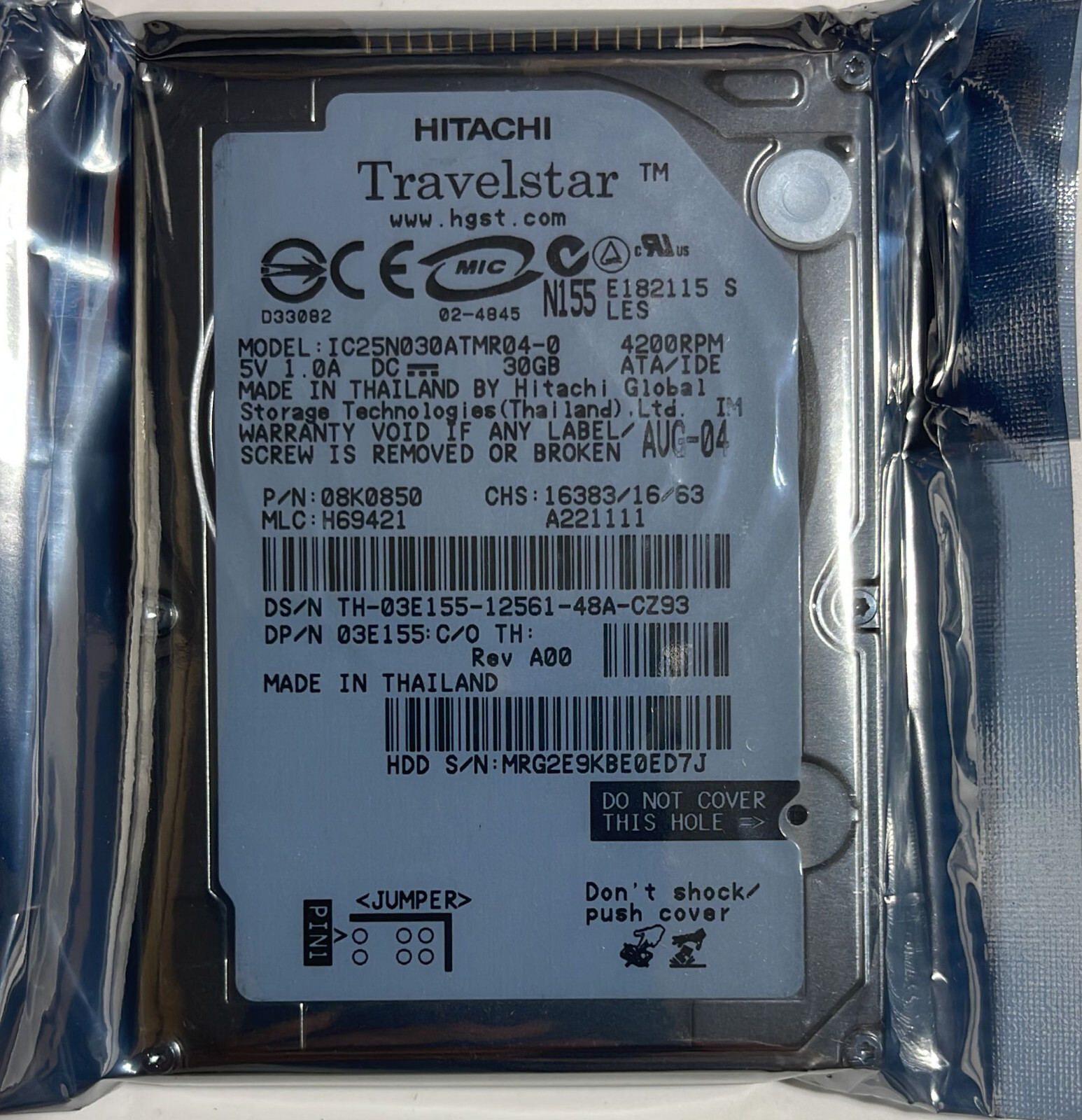 IC25N030ATMR04-0 Hitachi  92P6591 13G1815 30GB 4200 RPM IDE 2.5" Hard Drive+