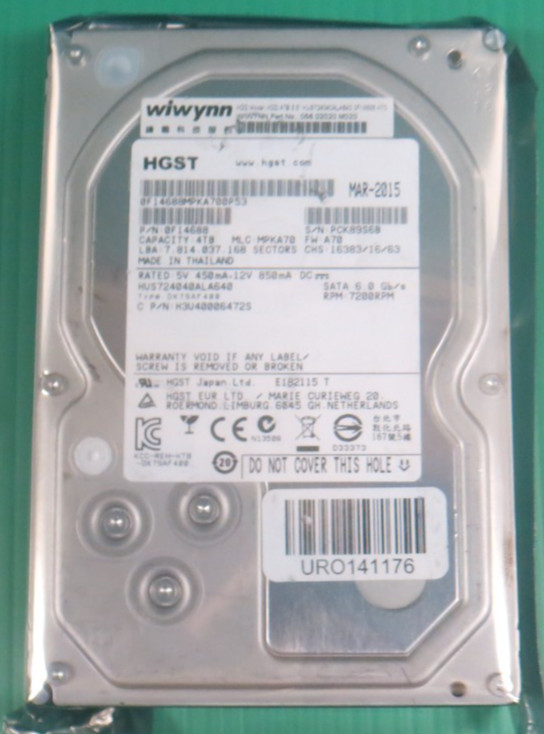 HGST Wiwynn 4TB / 64MB SATA / 7.2K / 3.5" HDD HUS724040ALA640 / 0F14688 / REFURB
