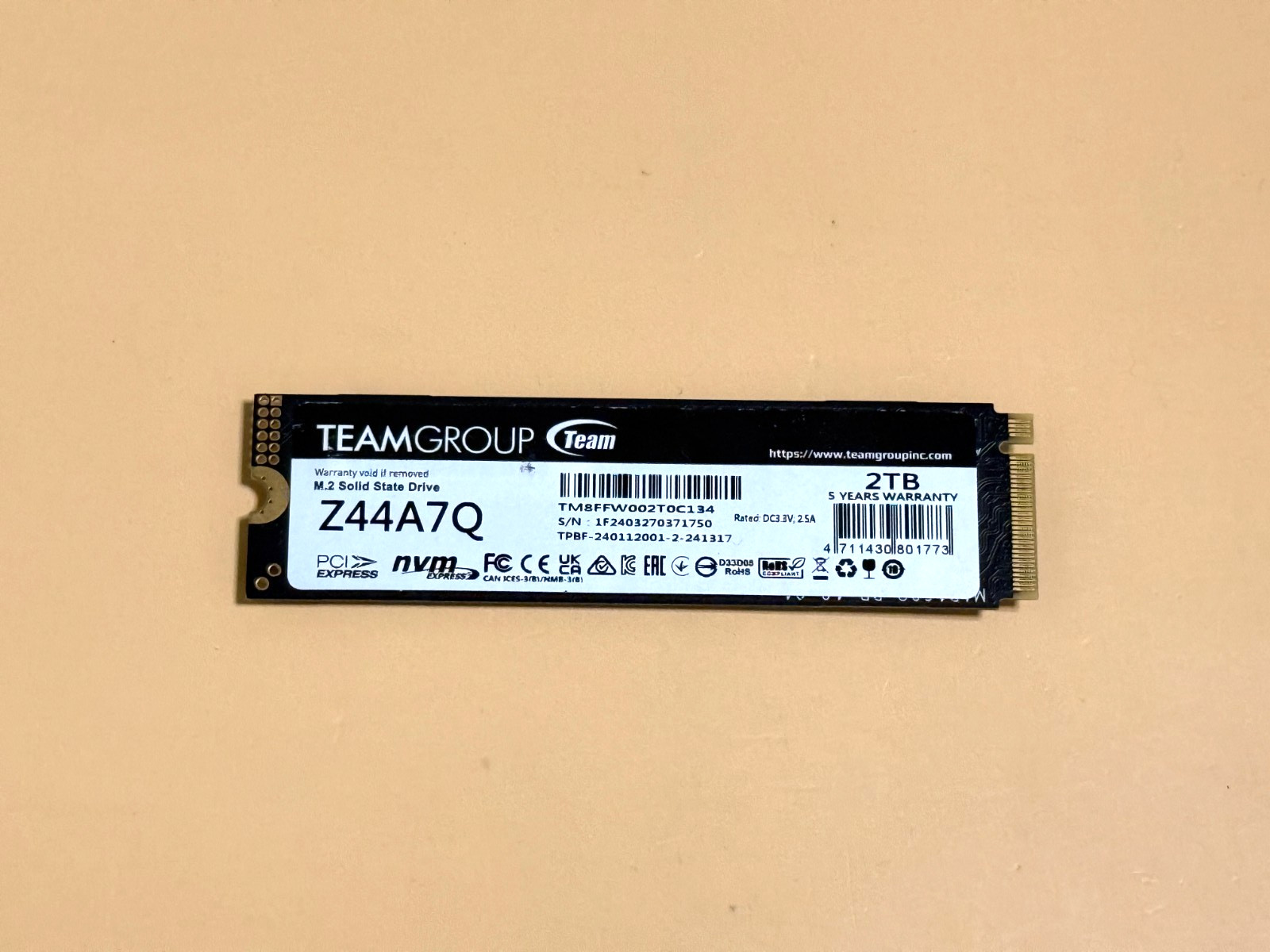 2TB SSD TEAMGROUP T-Force Z44A7Q M.2 PCIe Gen4x4 NVMe TM8FFW002T0C134 - 70331