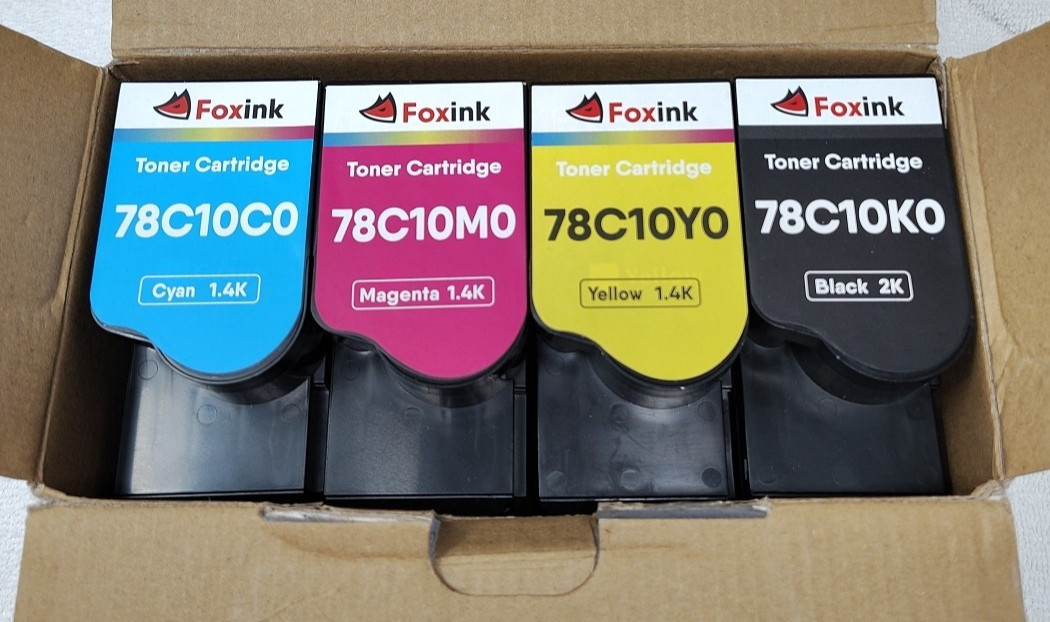 Foxink 4-pack B/C/M/Y Color Toner Cartridges Compatible w/Lexmark. CS421
