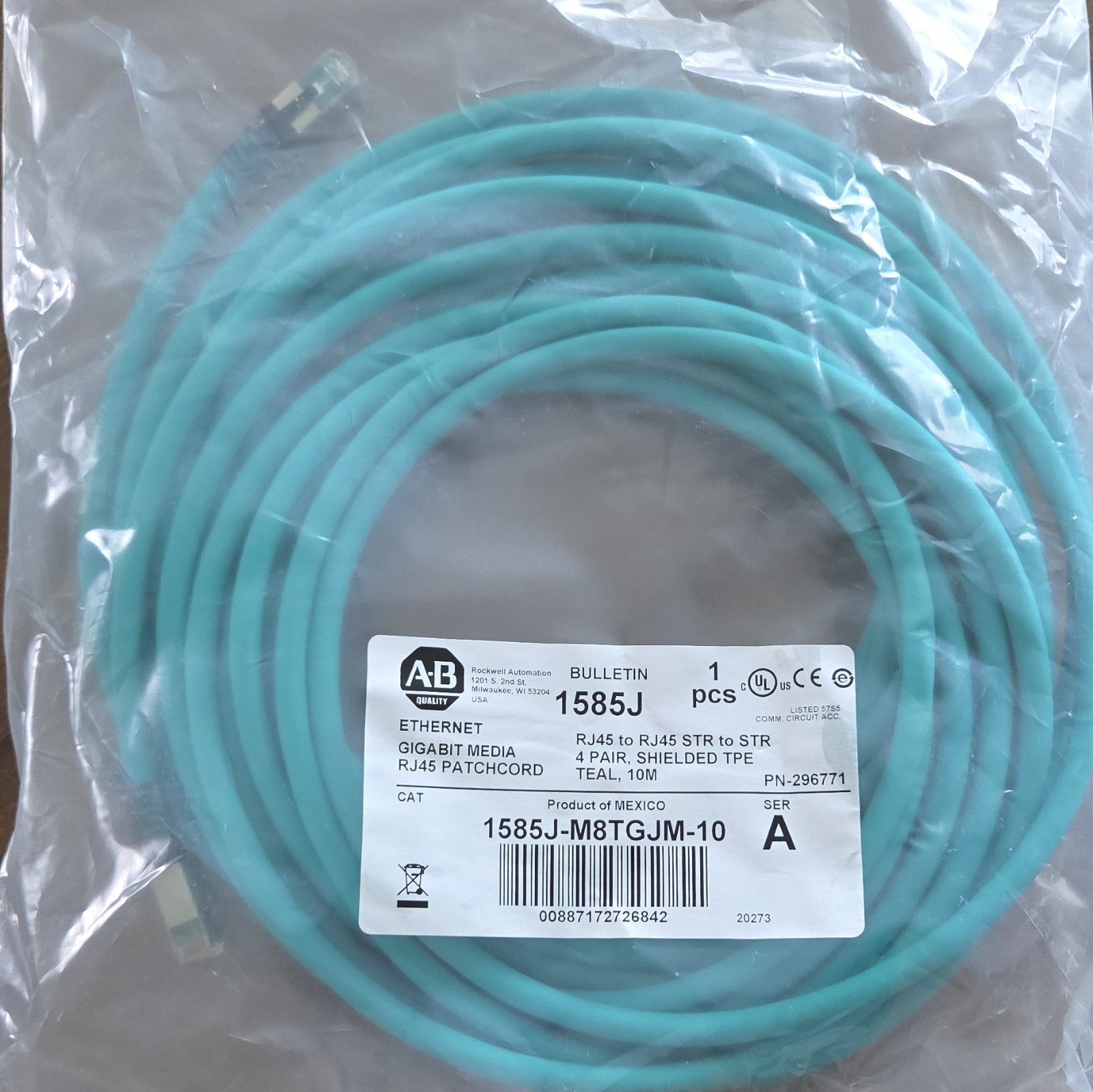 Allen-Bradley 1585J-M8TGJM-10 Shielded Teal RJ45 Ethernet Cable 10m