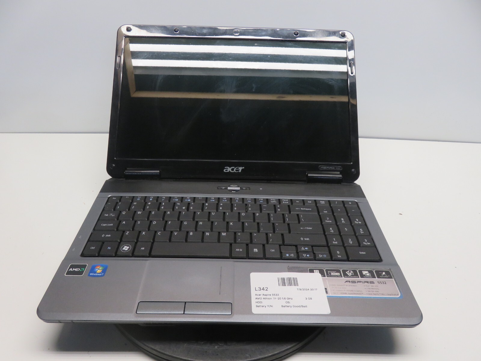 Acer Aspire 5532-5535 Laptop AMD Athlon TF-20 3GB Ram No HDD or Battery