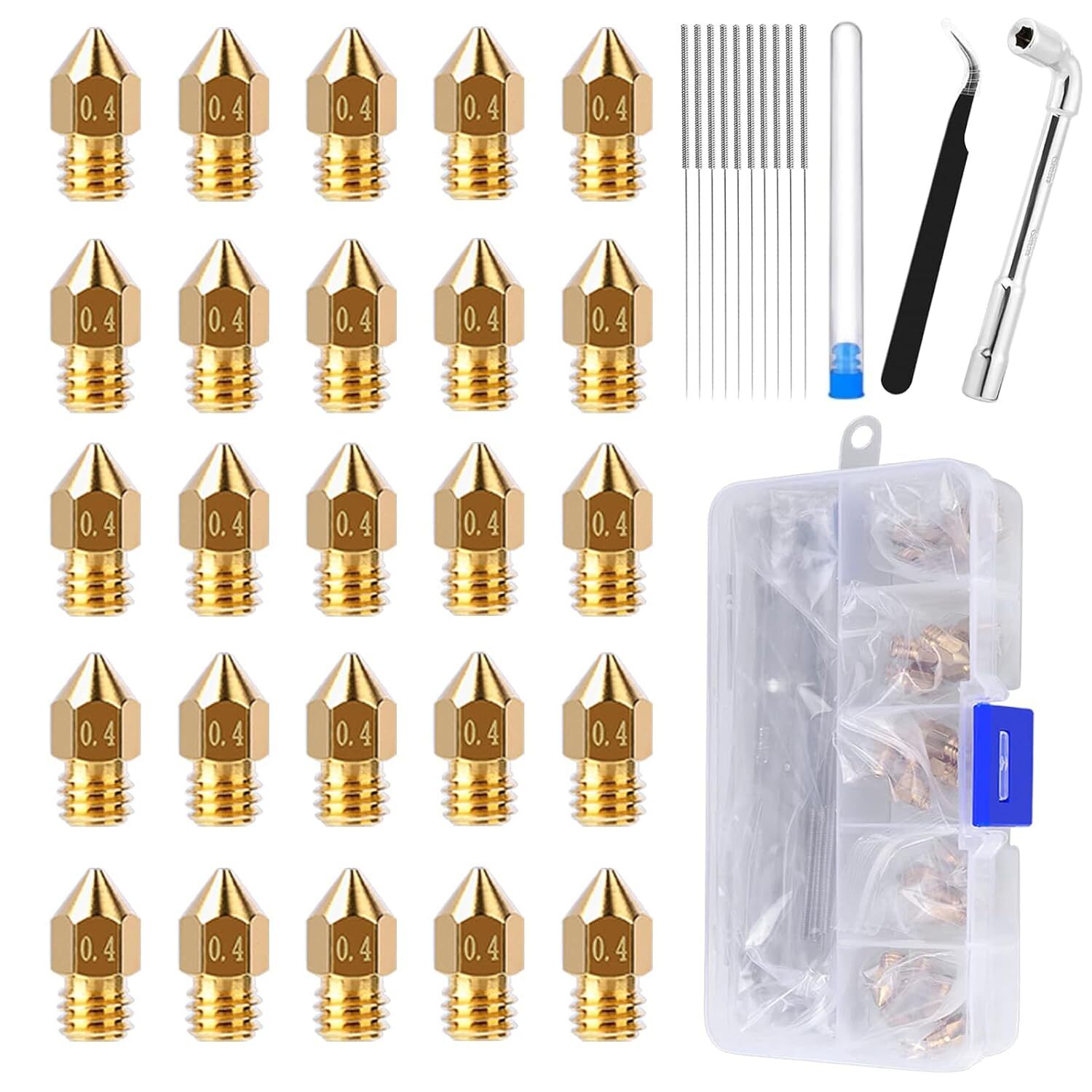 25PCS MK8 Ender 3 V2 Nozzles 0.4MM, 3D Printer Brass Hotend Nozzles with DIY T..