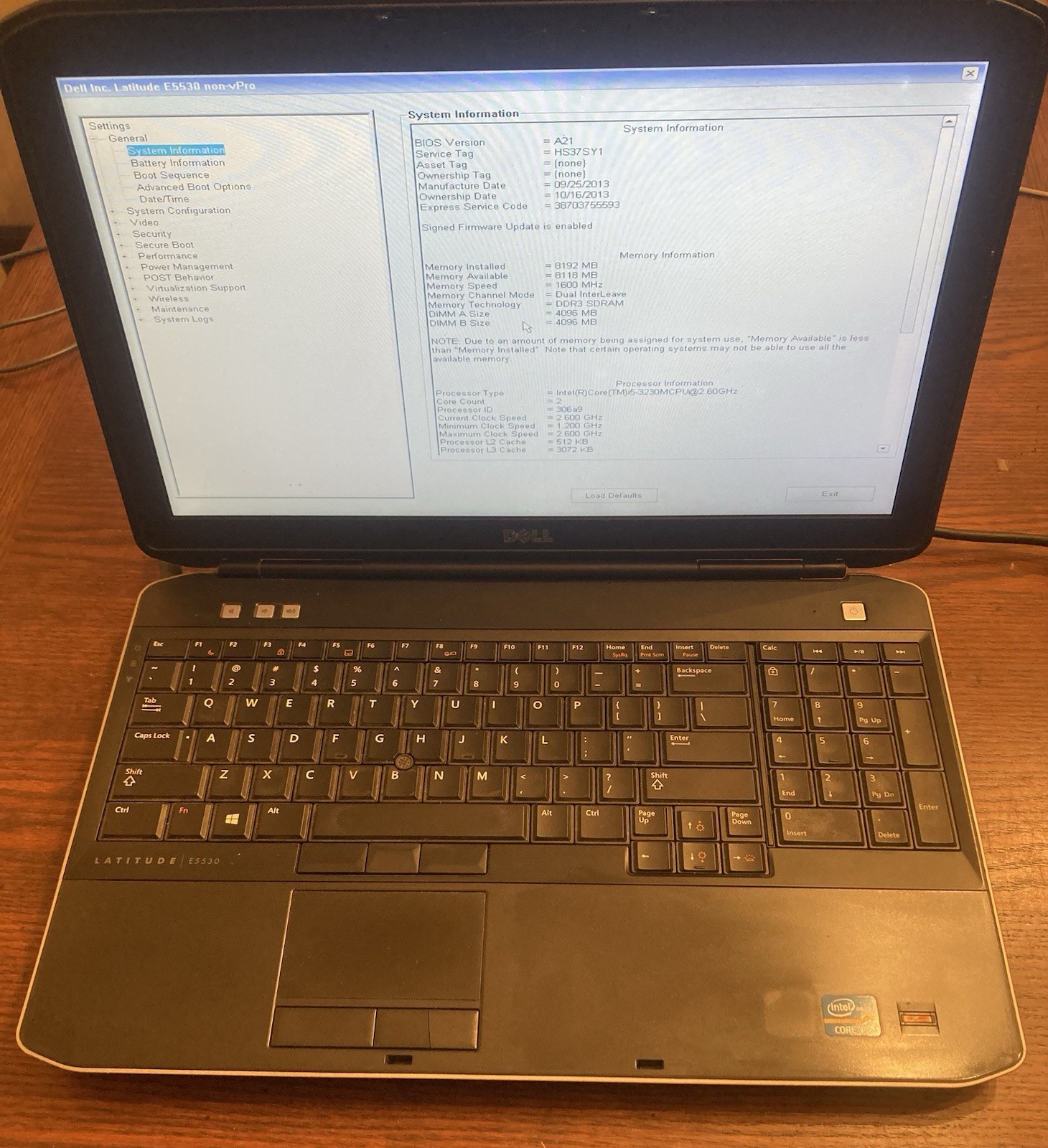 Dell Latitude E5530,  15.6”, i5-3230M @ 2.80 GHz, 8GB RAM, Good Battery, No HDD