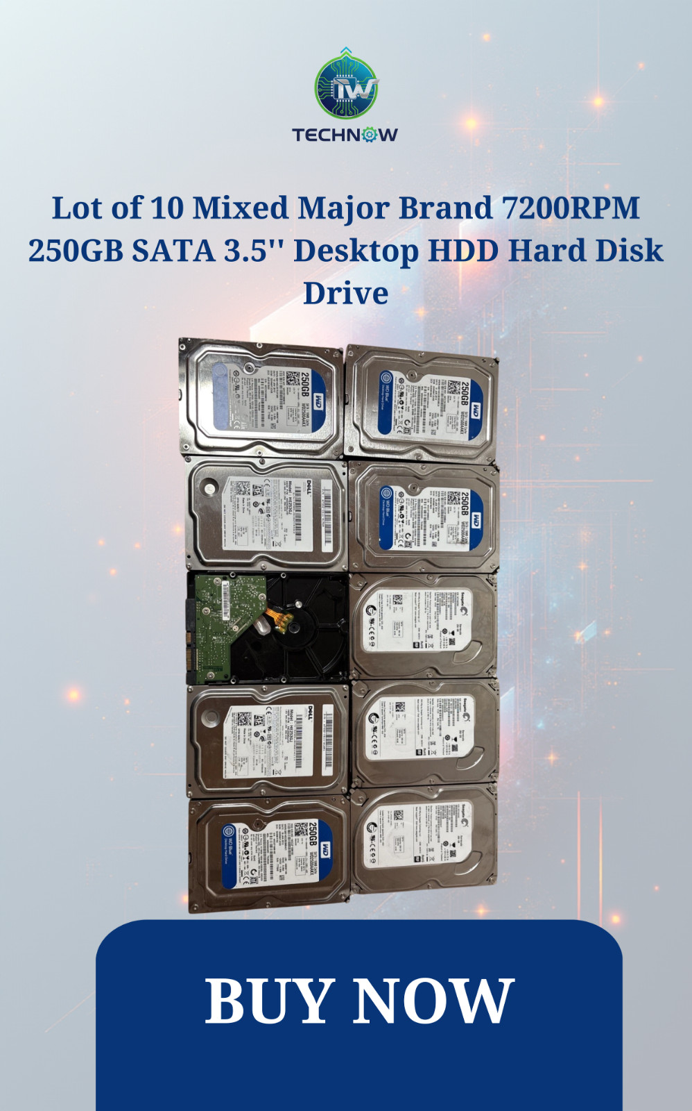 Lot of 10 Mixed Major Brand 7200RPM 250GB SATA 3.5'' Desktop HDD Hard Disk Drive