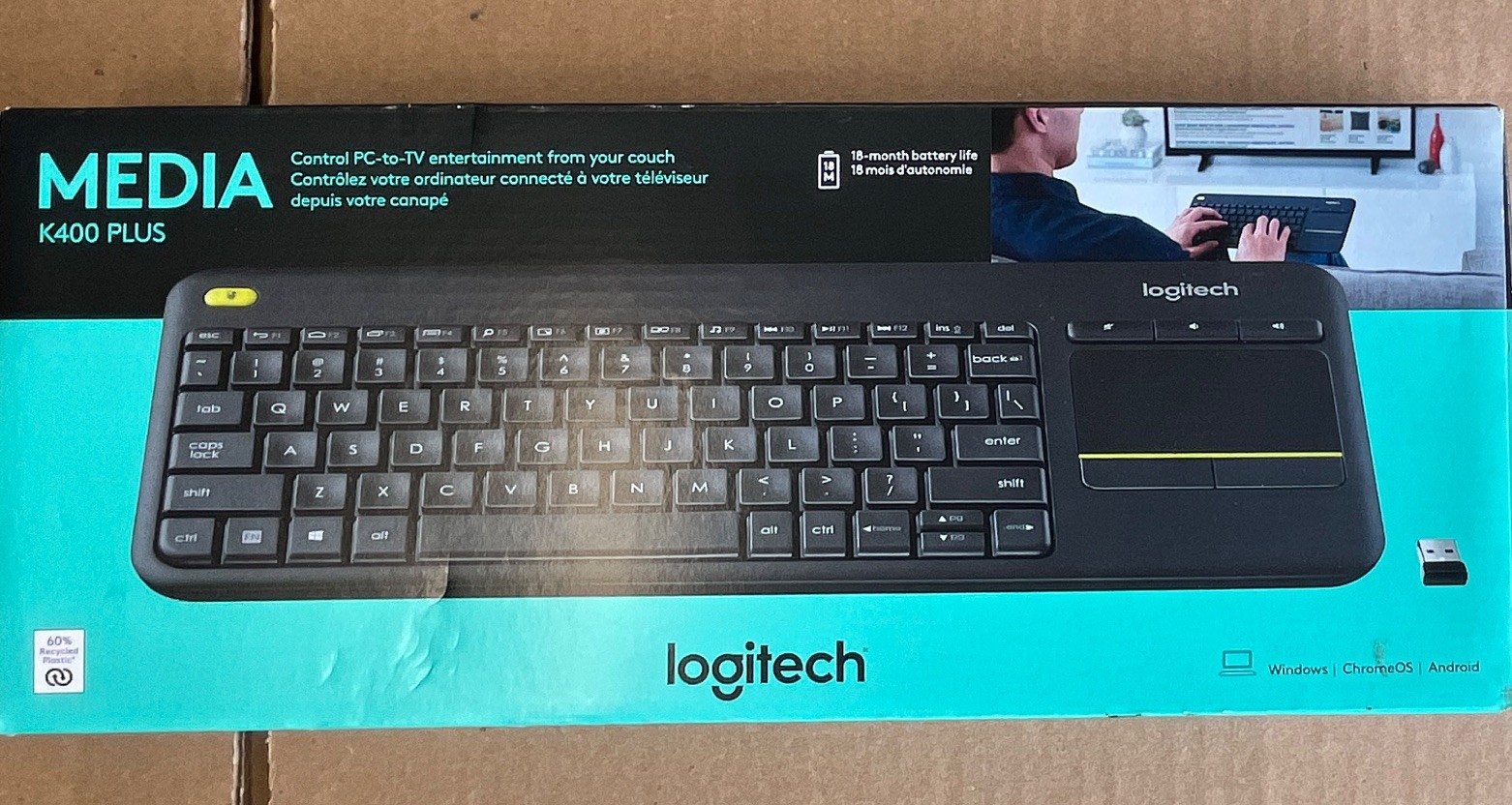 Logitech K400 Plus Wireless Compact Keyboard w/ Built-In Touchpad, Black