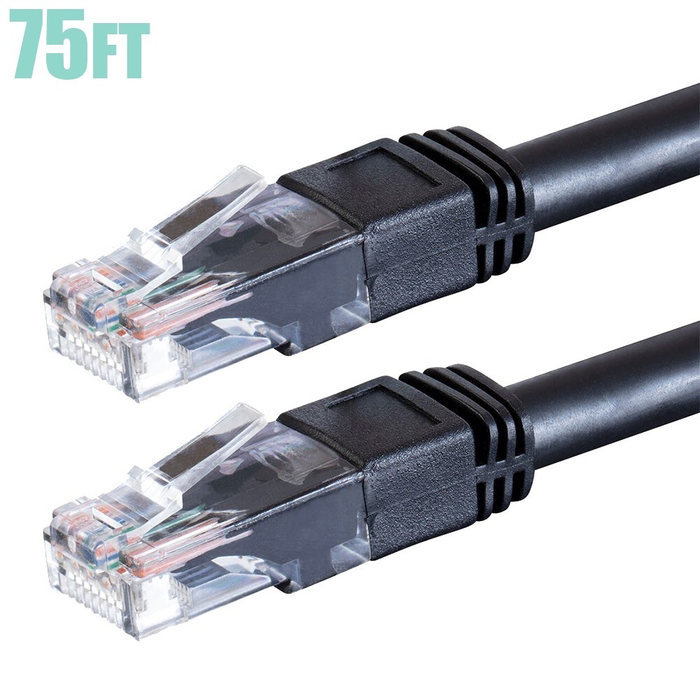75FT Cat6 RJ45 Outdoor Network LAN Ethernet UTP Patch Cable Cord Snagless Black