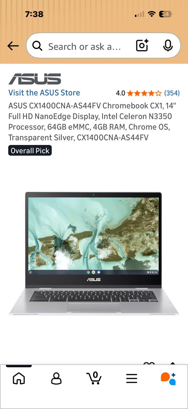 ASUS CX1400CNA-AS44FV Chromebook CX1, 14" Full HD NanoEdge Display, Inte