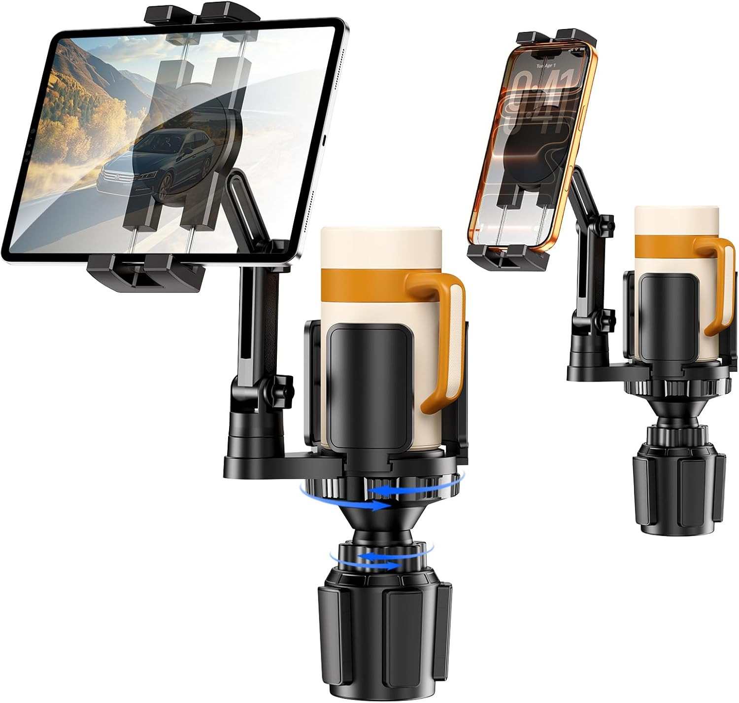 Tablet Holder for Car, 3 in 1 Cup Holder Ipad Car Mount with Expander, Adjustabl