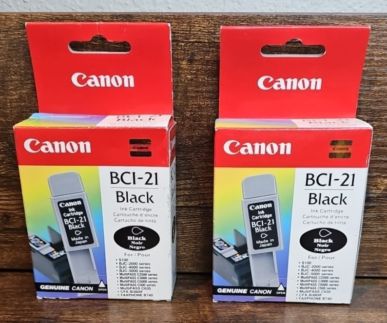 2x Genuine Canon BCI-21 Black Ink Cartridges – New Sealed OEM – Vintage Canon In