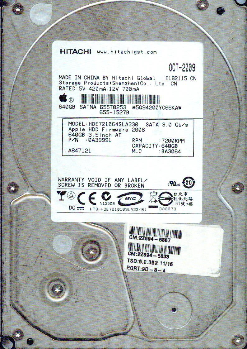 HDE721064SLA330  P/N: 0A39991  MLC: BA3064   HITACHI SATA 640GB
