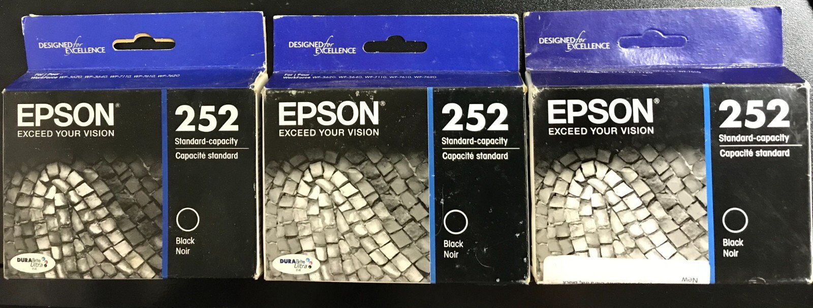 Epson 252 Black Ink Cartridge Lot of 3 OEM NEW Genuine Sealed 2018+ Date SAVE$$