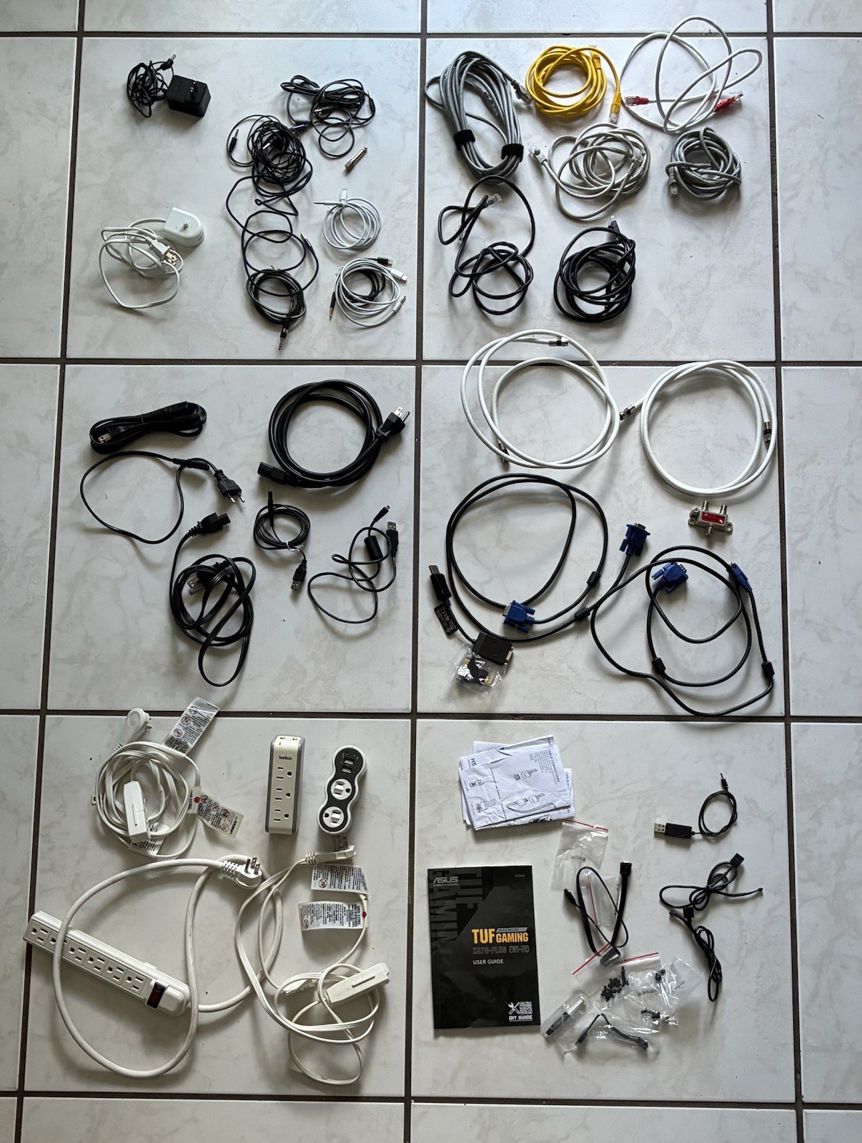 Mixed Cable Lot Ethernet VGA Audio USB Power Cords Strips Adapters Used Untested