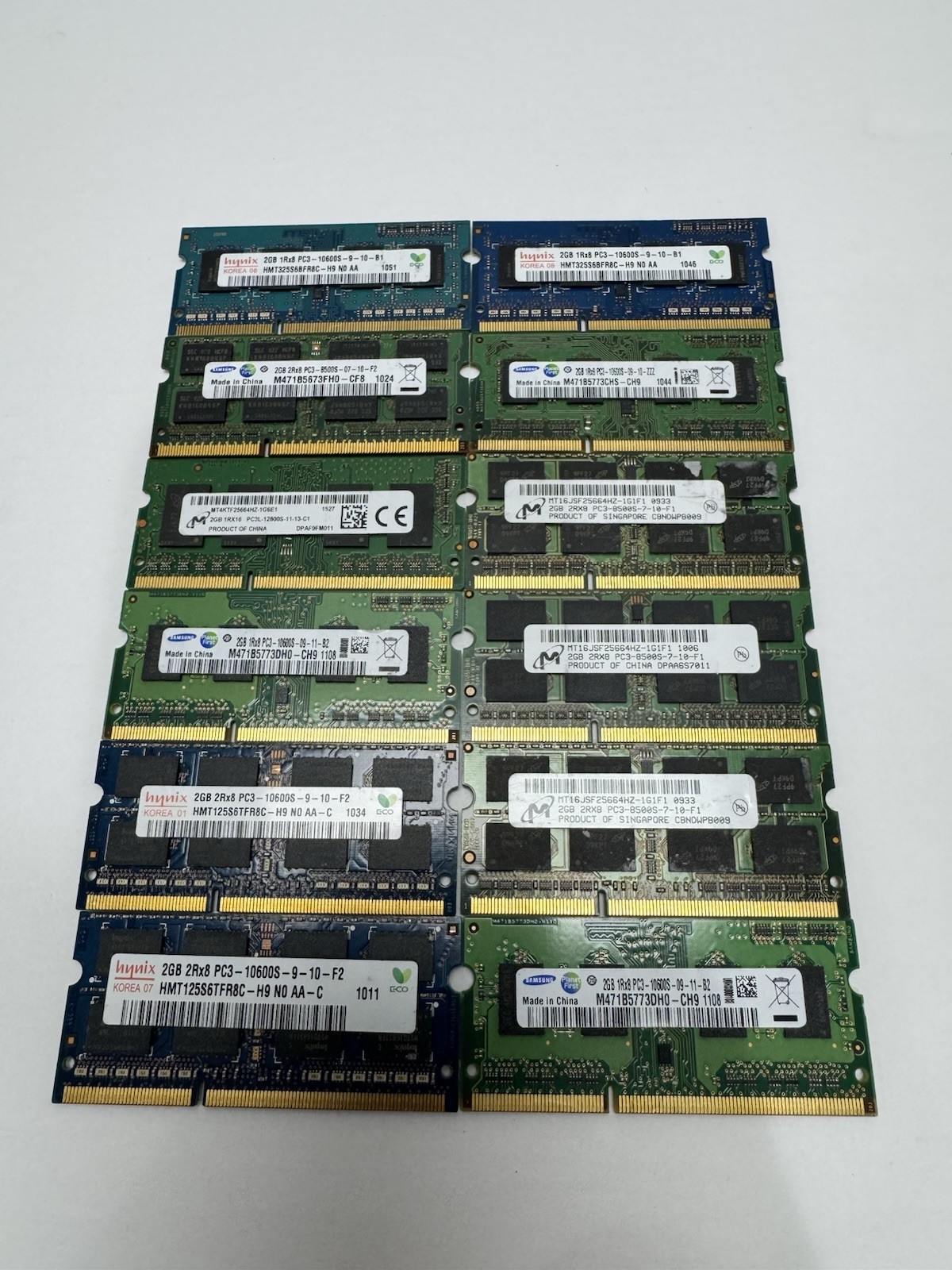 Lot Of 12 2GB PC3 Laptop Memory 10600s/8500s/12800s Mix Brands 