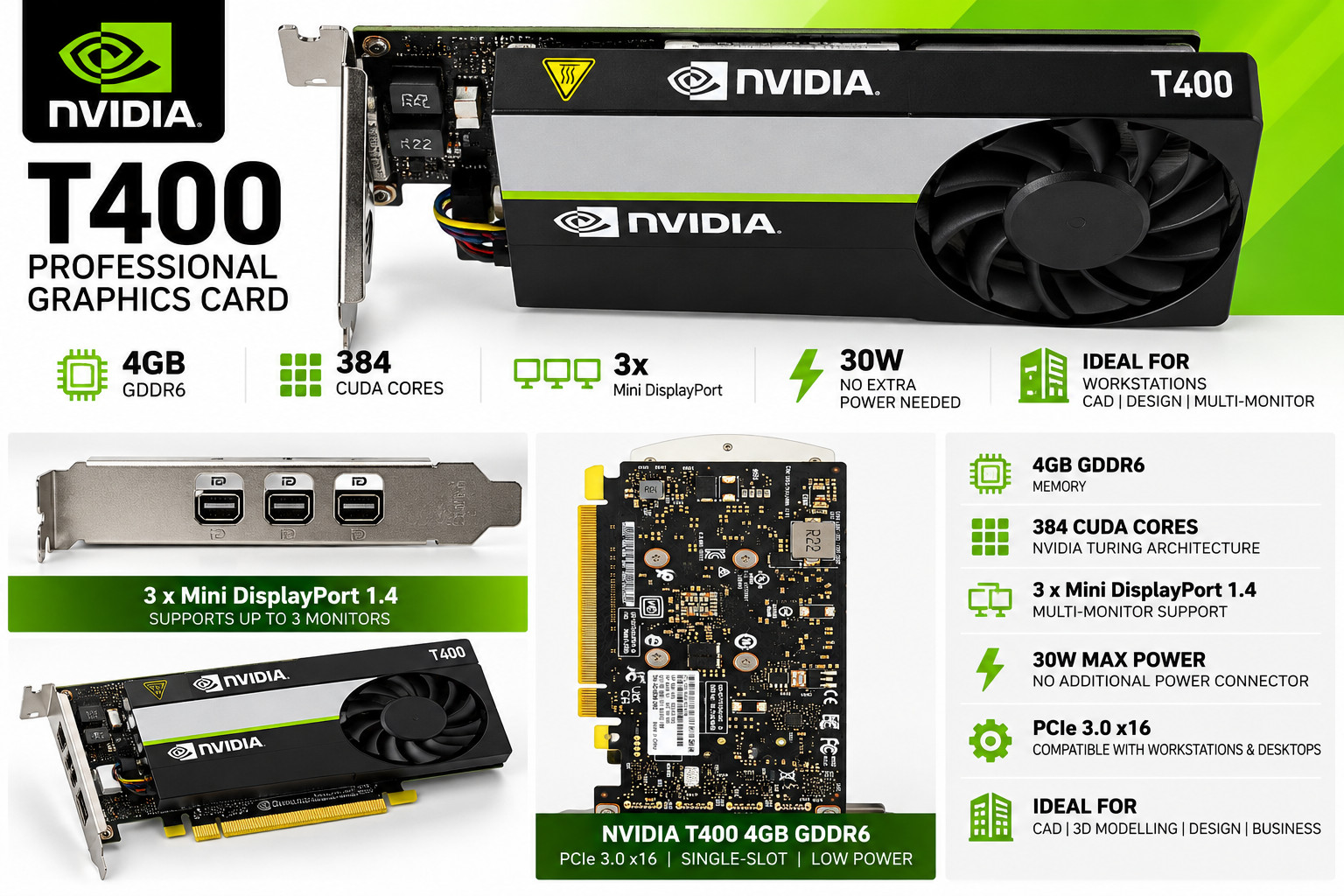 nVidia Quadro T400 4GB Video Card GPU Low Profile GDDR6