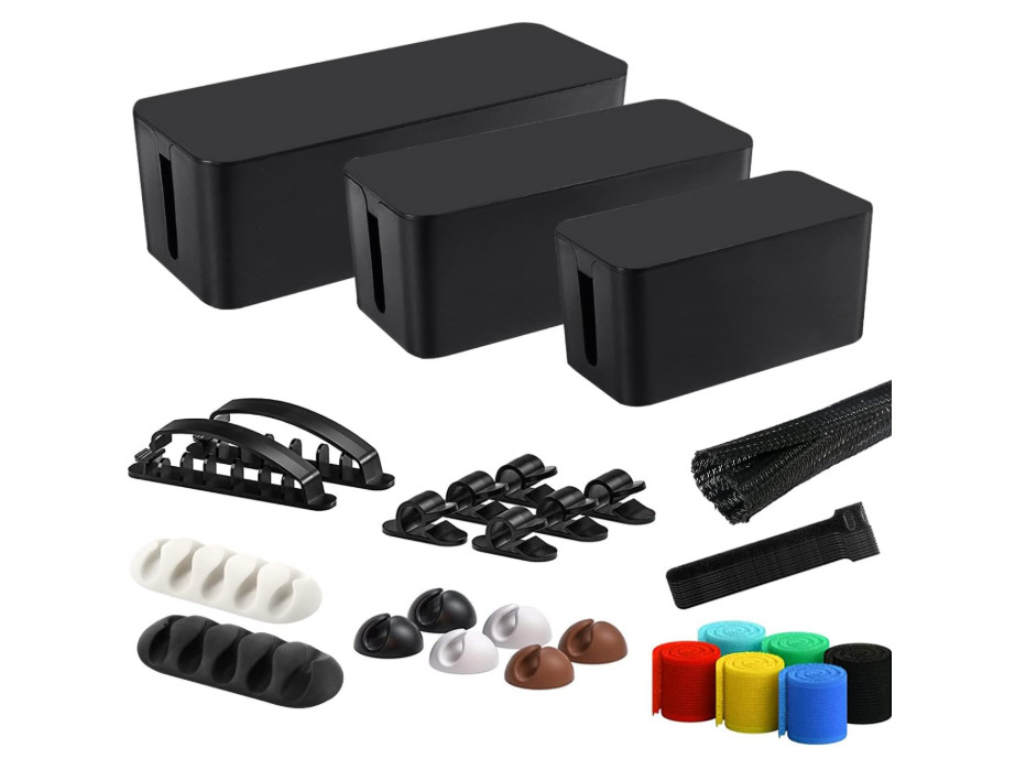 Caja organizadora de cables 3 piezas con kit 33 accesorios, oculta regletas y ca