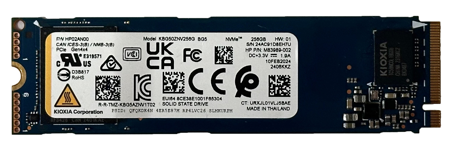 KIOXIA BG5 256GB M.2 2280 PCIe Gen4 x4 NVMe SSD KBG50ZNV256G OEM Laptop Internal