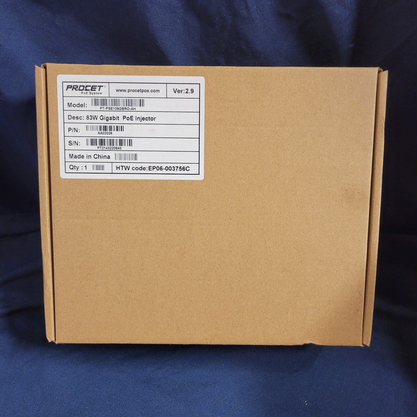Procet PT-PSE109GBRO-AH 83W Gigabit Single Port PoE Injector 
