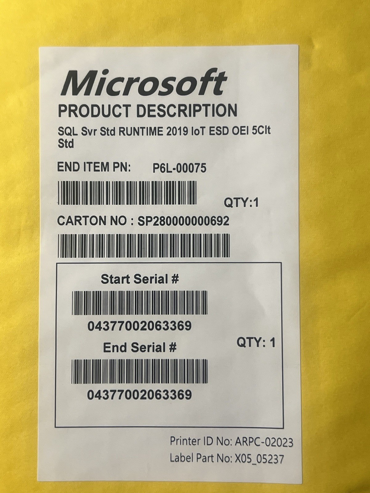 New Microsoft SQL Server STD RUNTIME 2019 LOT 5 Cit STD