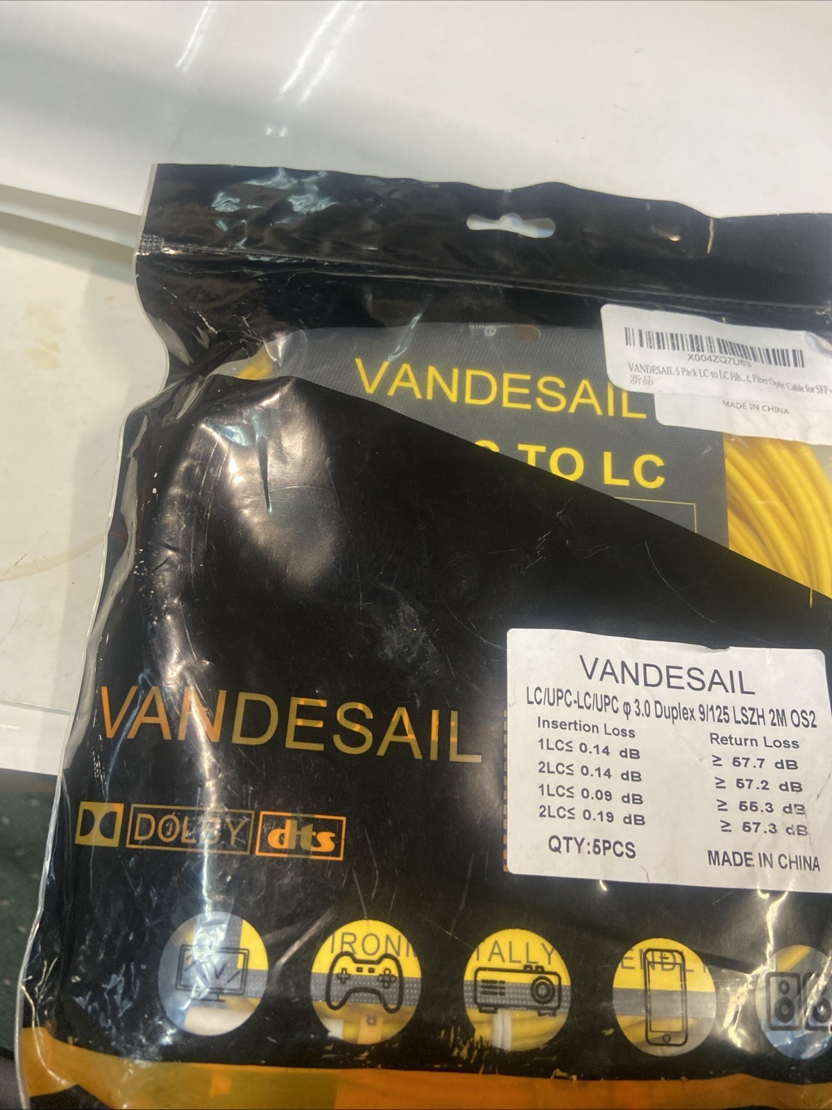 Vandesail 5 Pack LC To ST OS1 Fiber Patch Cable 2M Single Mode Duplex(1039)
