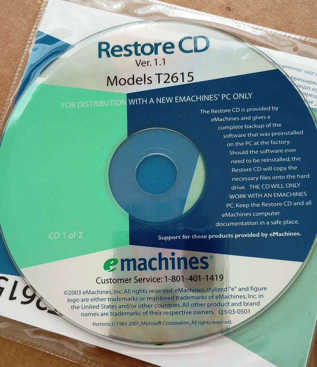 emachines T2615 Original Restore CD Set
