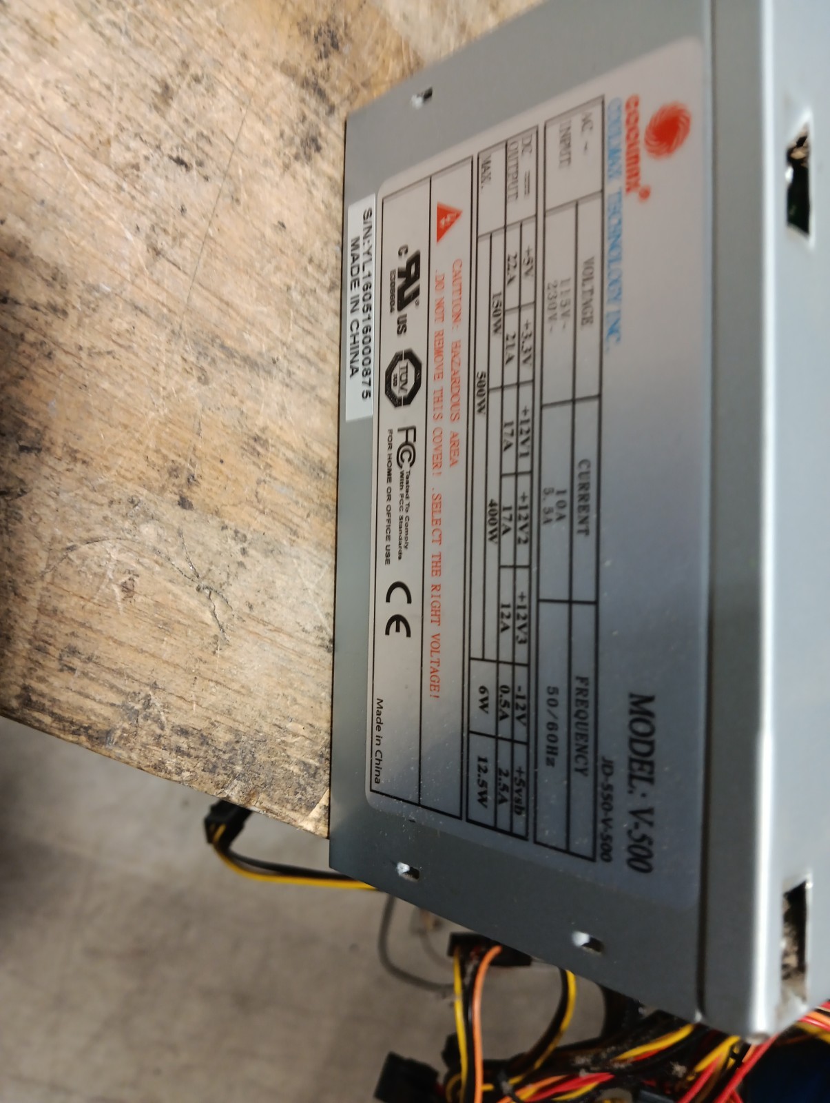 Coolmax Model V-500 JD-550-V500 500W Power
