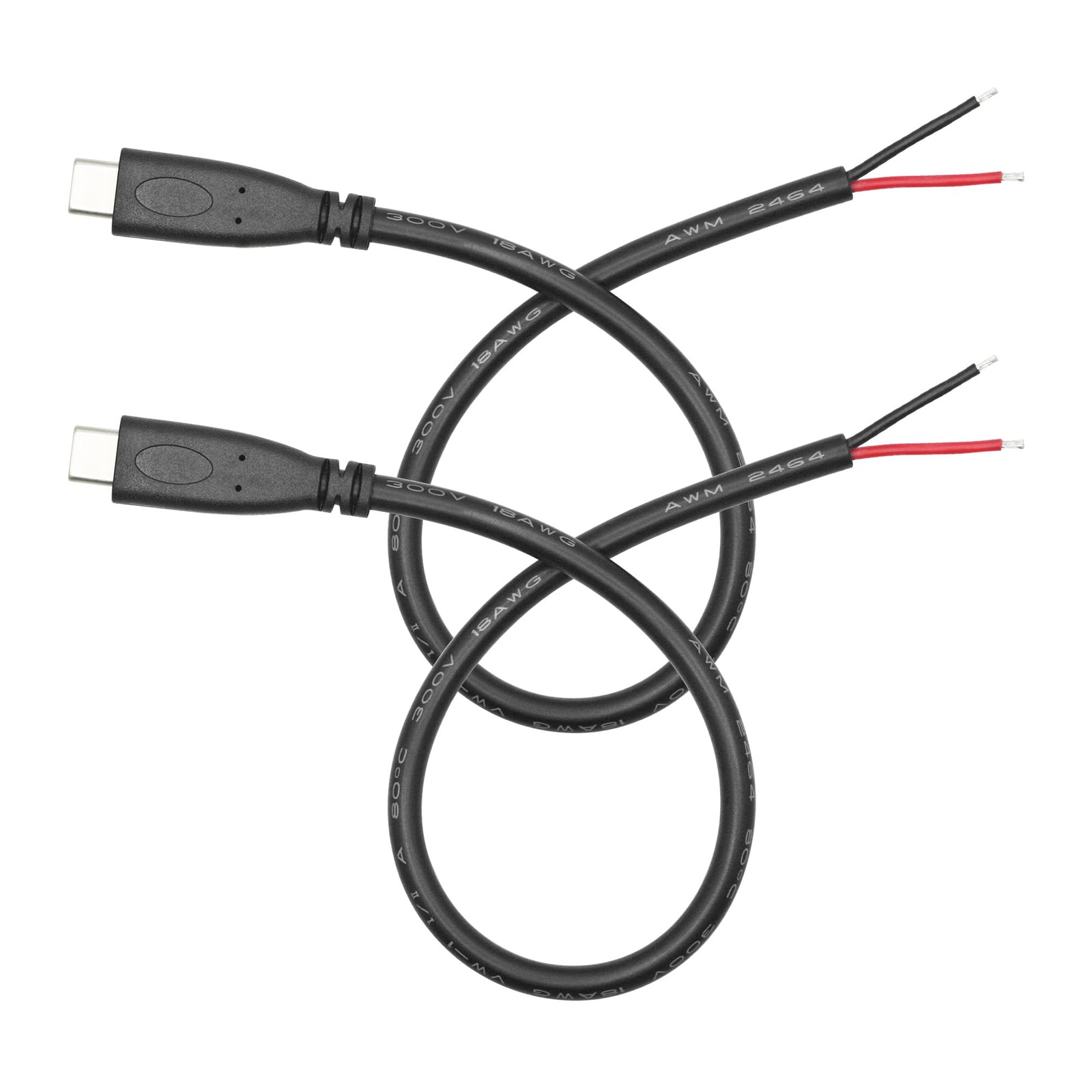 USB C to 2 Pin Bare Wire Open End Power Cord 1FT,USB Pigtail Cable Black