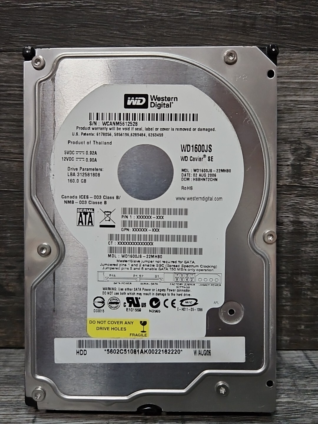 Lot of 5 Western Digital WD1600JS-00NCB1 160GB 3.5" 7.2K SATA HDD 21-4