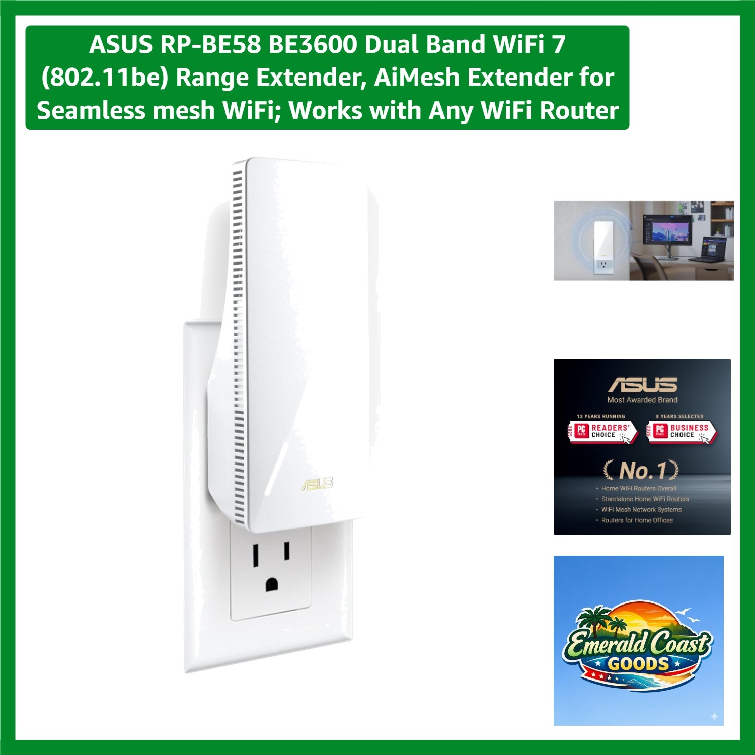 RP-BE58 BE3600 Dual Band WiFi 7 802.11be Range Extender, AiMesh Extender for ...