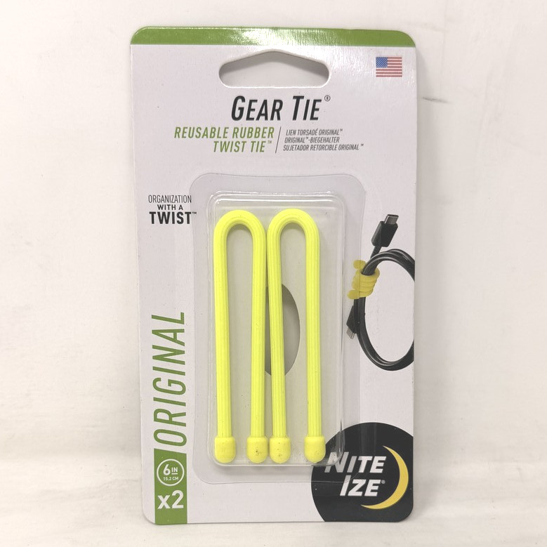 NITE IZE 094664032163 GEAR TIE ORIGINAL 6" REUSABLE TWIST TIES 2 PACK NEW