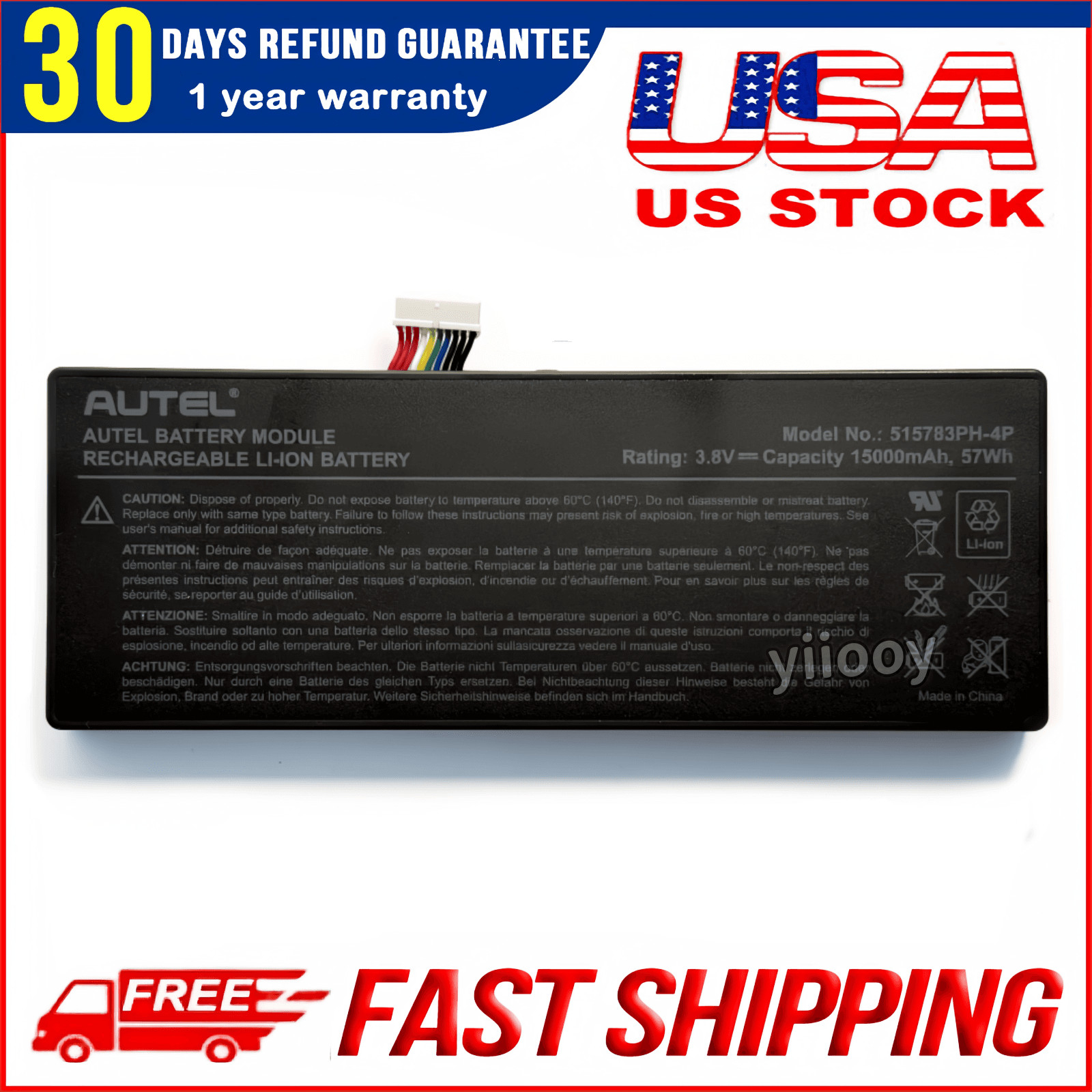 New Genuine 515783-4P 515783PH-4P Battery for AUTEL MK908P MAXICOM MK908 Pro