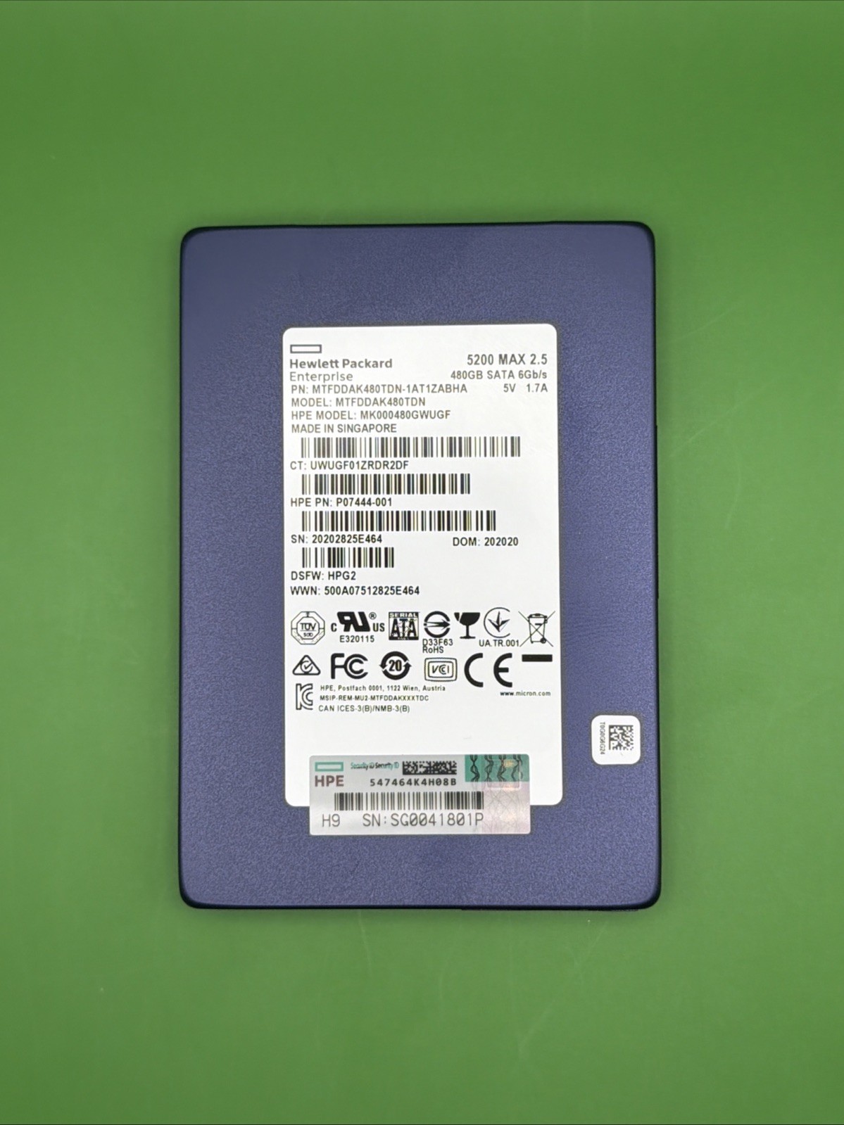 HP 480GB SATA 6Gb/s MK000480GWUGF P07444-001 2.5" CrystalDiskInfo Tested