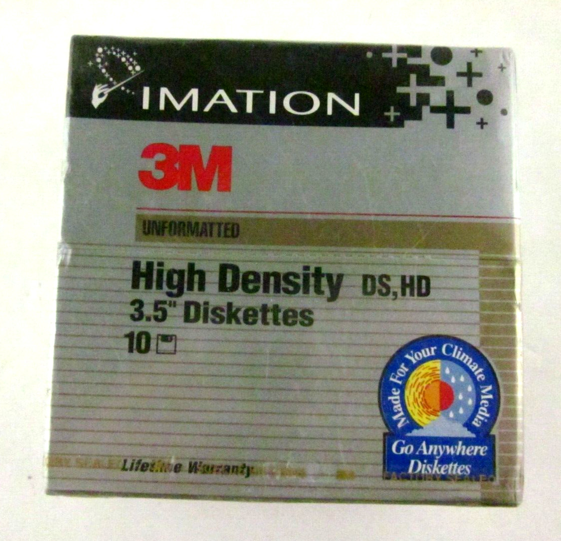 Imation 3M High Density DS HD 3.5 Inch Diskettes Unformatted 10 Count New Sealed