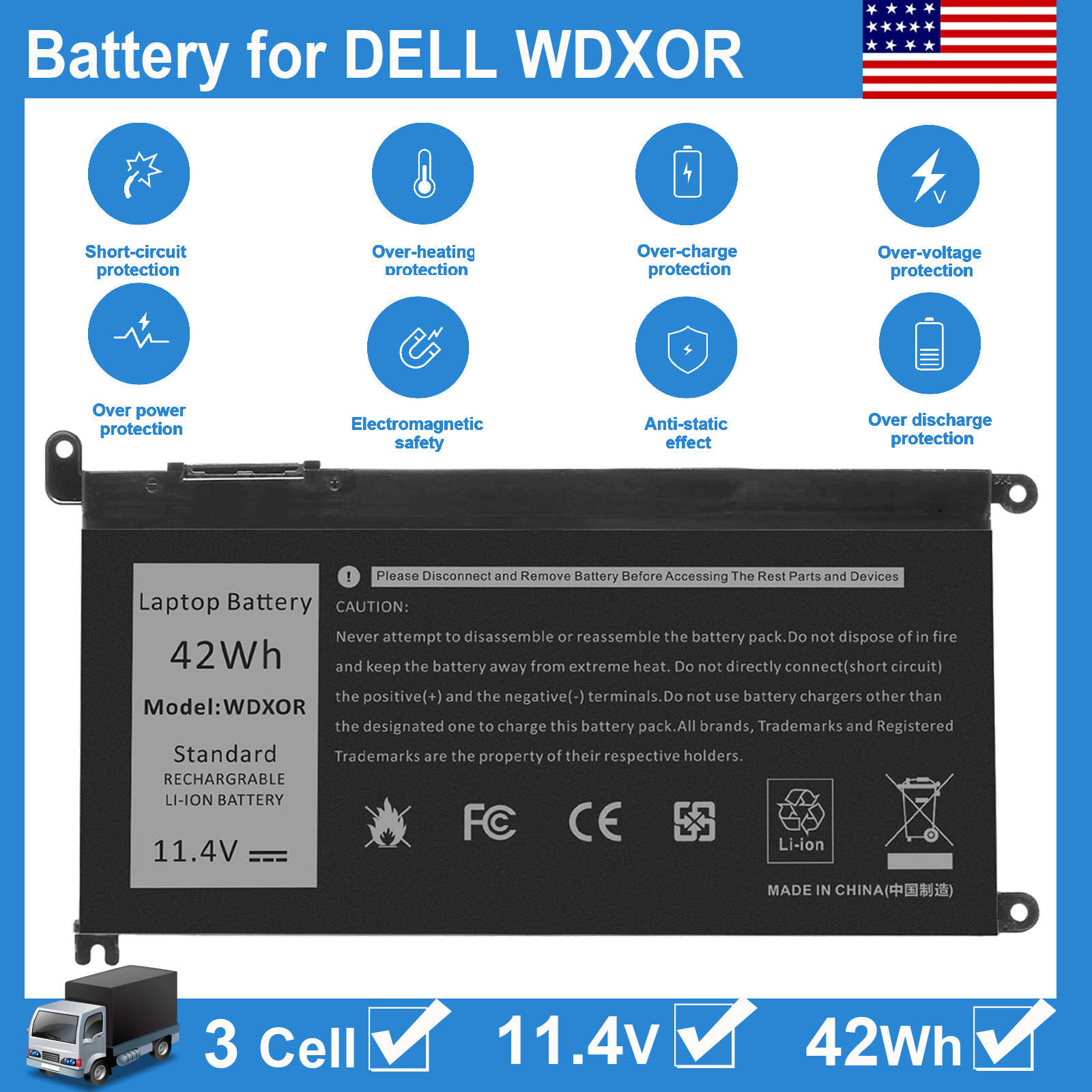 🧡LOT WDX0R Battery 42WH For Dell Inspiron 5368 5379 5565 5567 5568 5570 5575 US