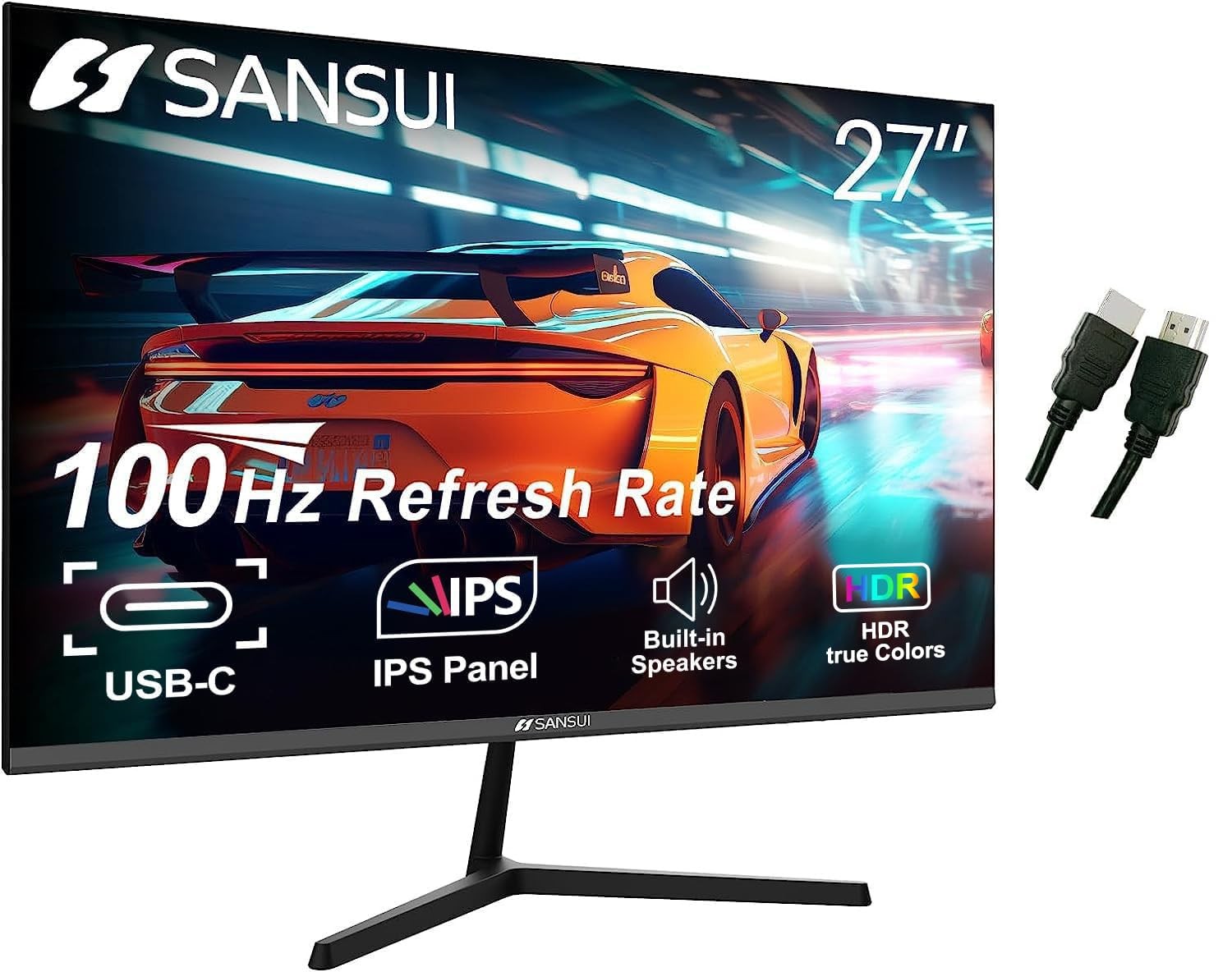 SANSUI Computer Monitors 27 inch 100Hz 27" 100Hz/Usbc Port/Speakers, Black