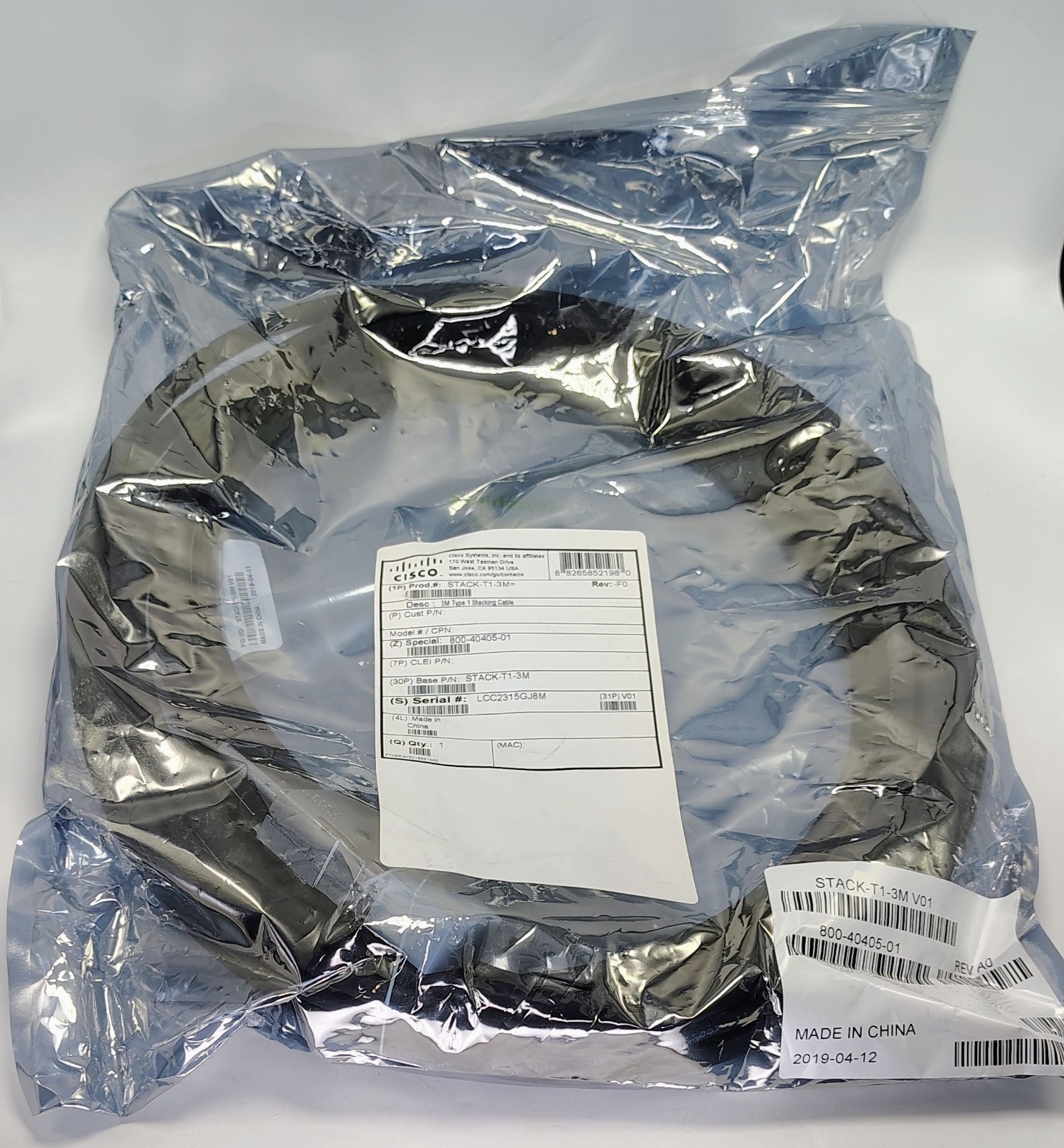 Cisco Stack-T1-3M  10 Ft Stacking Cable 800-40404-01 V01 New Sealed OEM Pack