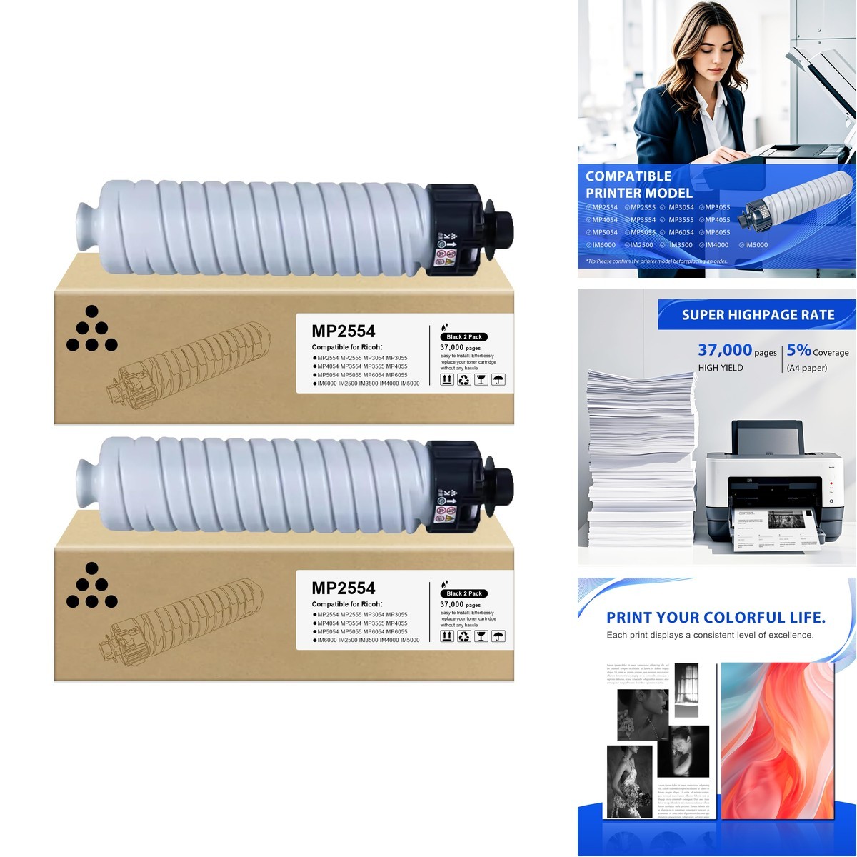 Verabeenix MP2554 MP3554 Toner Cartridge Compatible for Ricoh MP2554 MP3554