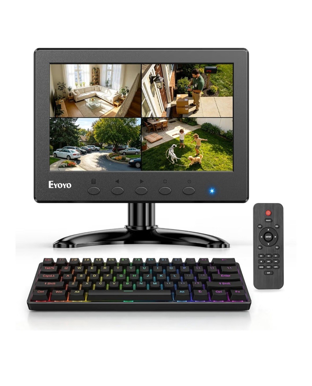 Eyoyo 7" IPS Mini Monitor 1024x600 & 60% Mechanical Keyboard CCTV HDMI NVR DVR
