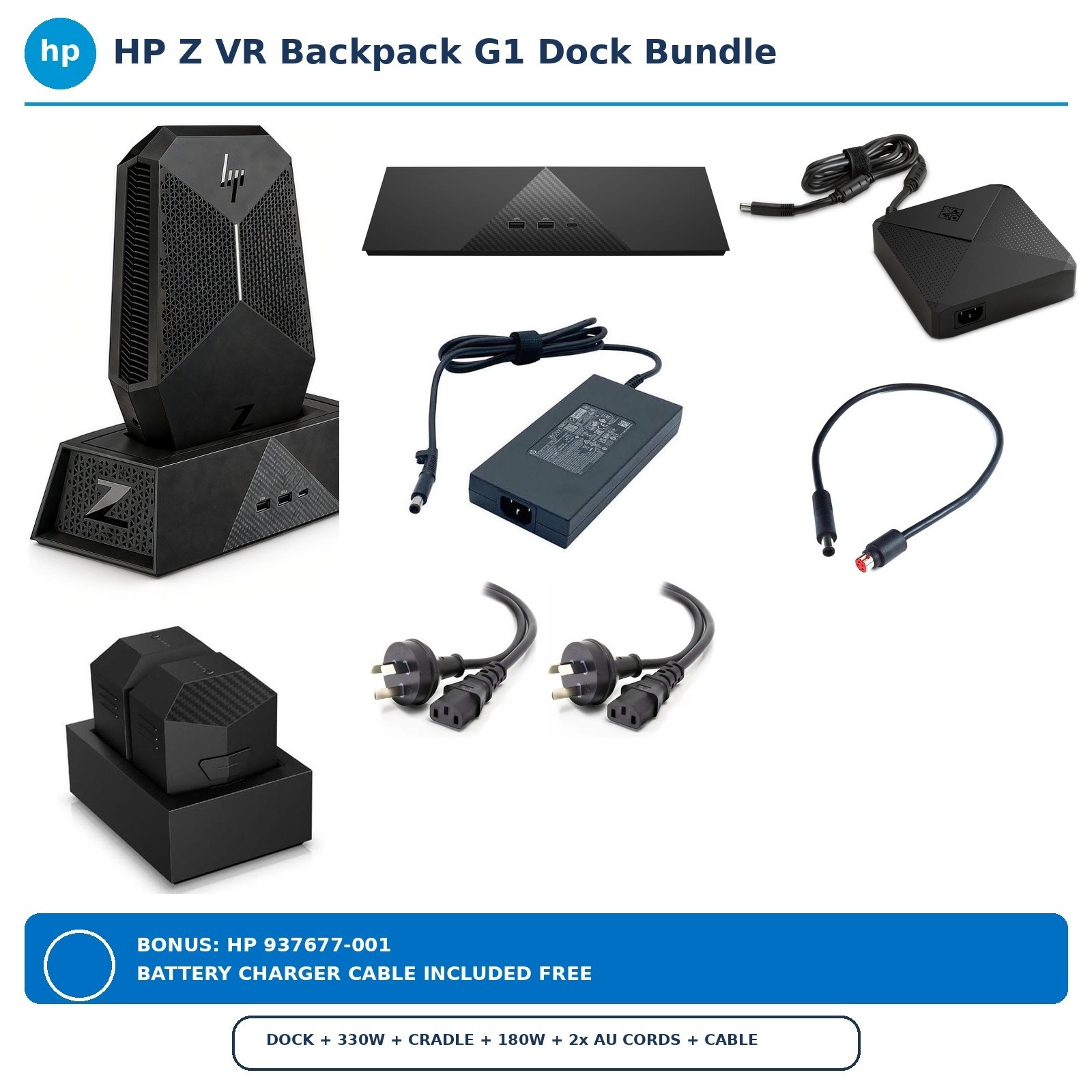 [3 PACK] NEW HP Z VR Backpack G1 Complete Desk Kit Dock + 330W + Battery Charger