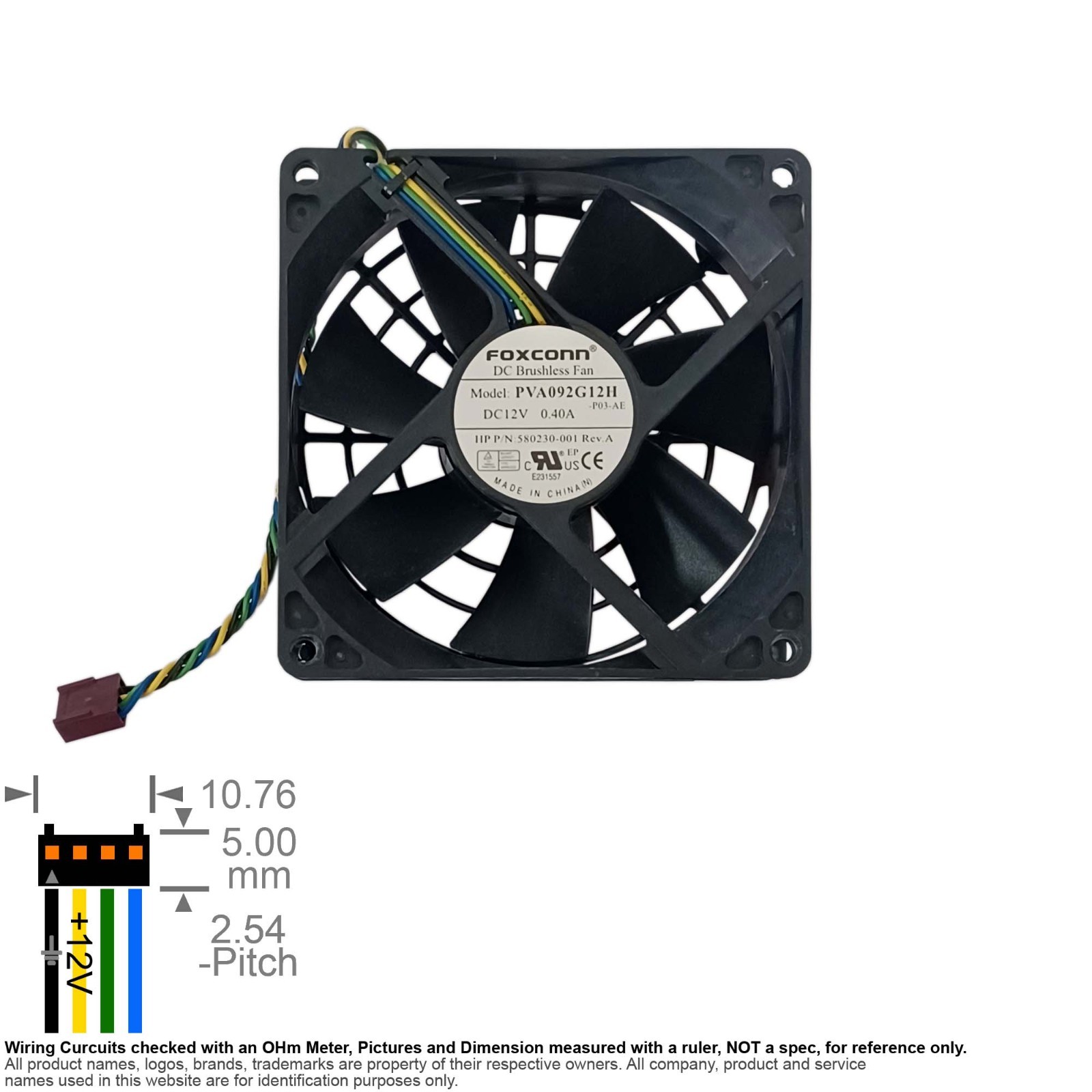 Fan Axial Muffin Cooling DC 12V  92mm 92x92x25 Foxconn PVA092G12H -P03 -AE 0.40A
