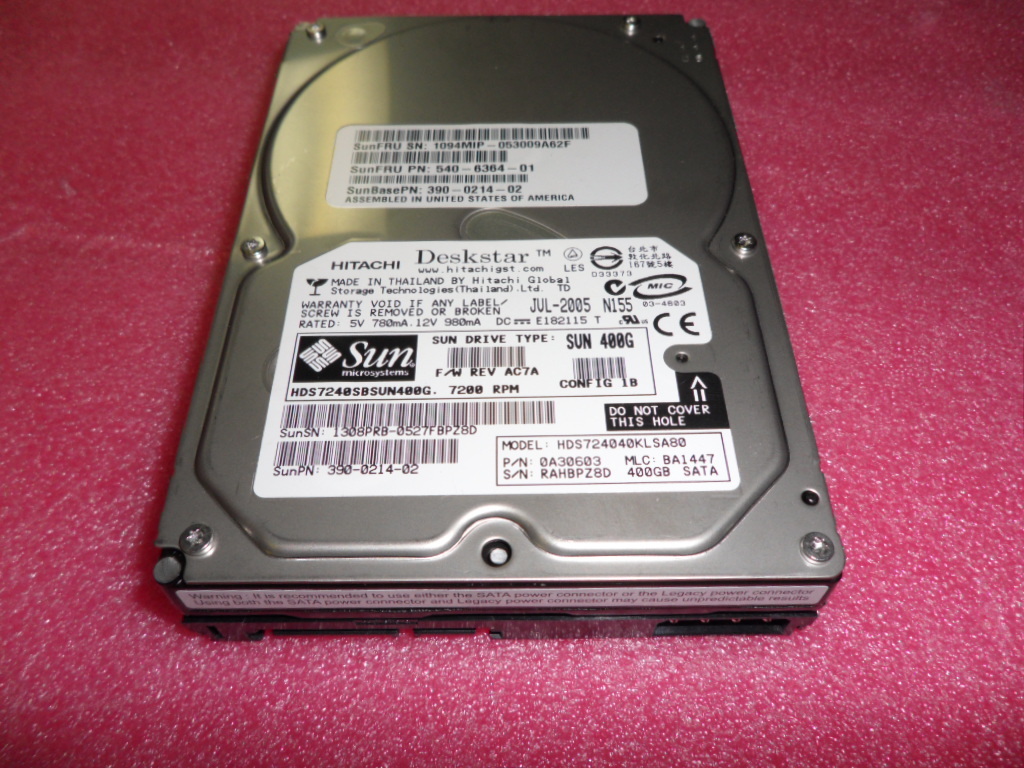 SUN 400GB 7200 RPM 3.5" 3Gbps SATA  390-0214  