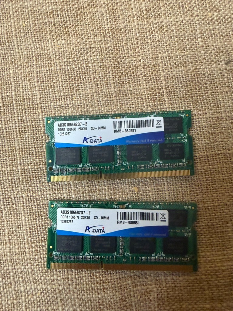 ADATA 4GB (2x2GB) DDR3 1066MHz PC3-8500 SODIMM Laptop RAM AD3S1066B2G7-2 Tested