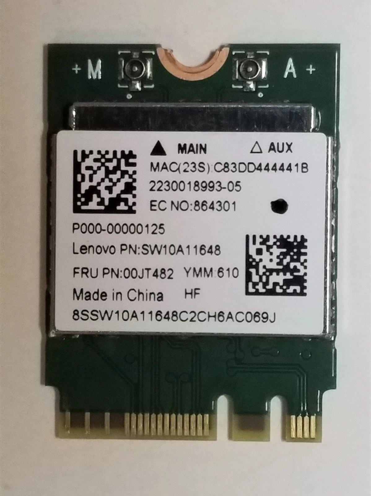 Lenovo IdeaPad 300-15ABR Realtek RTL8821AENF 2x2AC+BT4.0 Wi-Fi Card 00JT482 