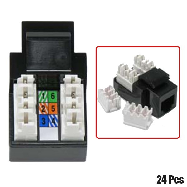 24x CAT3 RJ11 RJ12 Telephone Phone Line Keystone Jack 110 Punch Down 6P6C Black