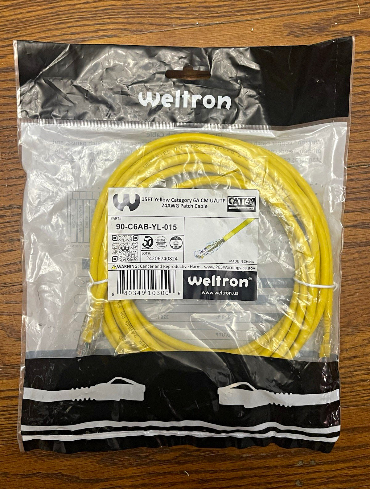 WELTRON Ethernet Cable CAT6A (15 ft) Gold Plated [90-C6AB-YL-015]