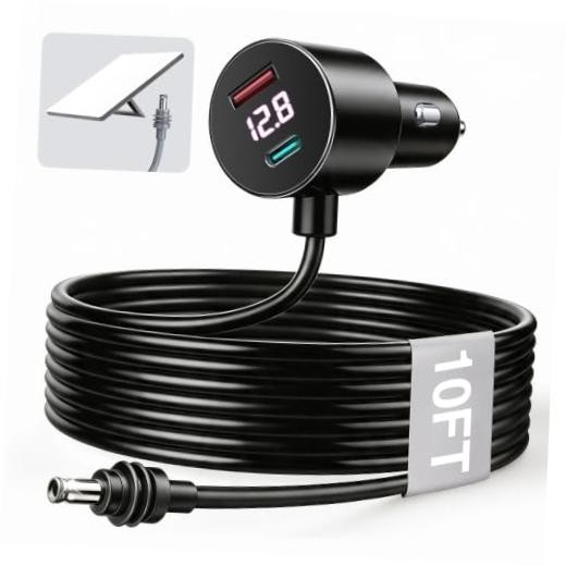 Car Adapter for Starlink Mini, Dual PD 30W + USB A 18W Ports for Cars 10FT Black