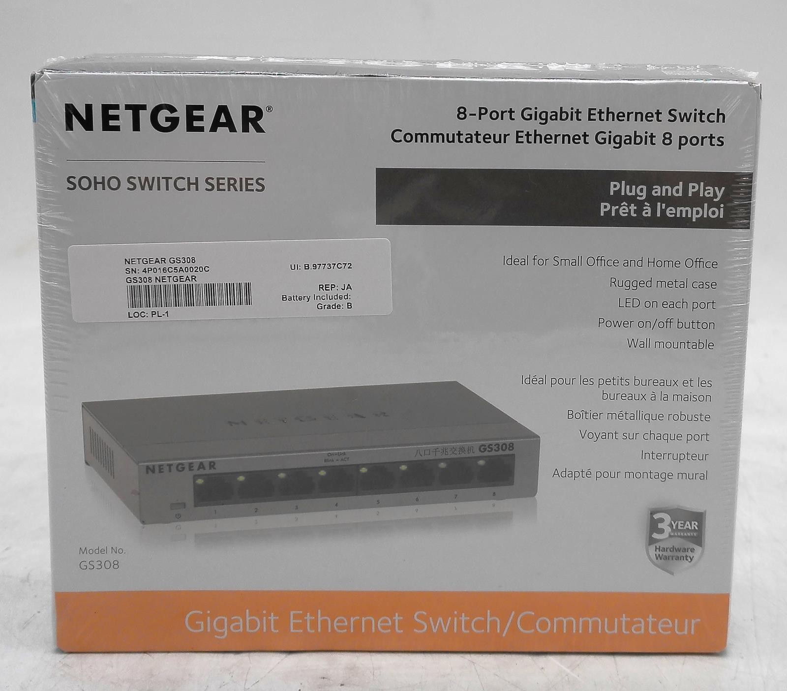 NEW NETGEAR GS308 GS308-100PAS 8-PORT GIGABIT ETHERNET SWITCH