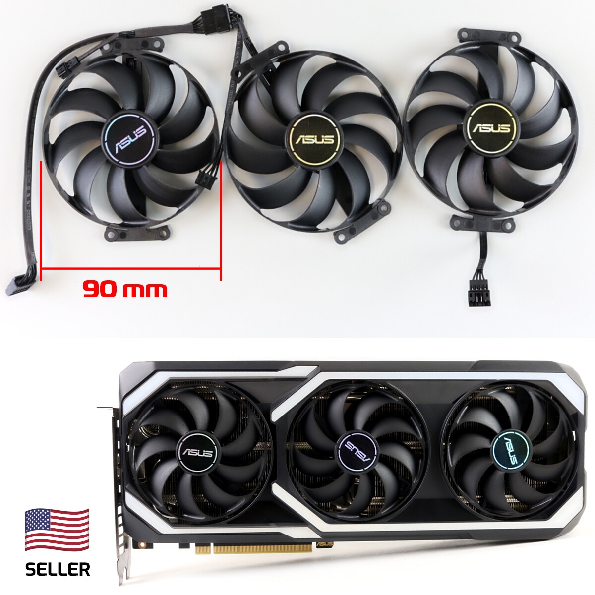 Full Set GPU Fans 90mm Asus Strix 3060 Ti 3070 Megalodon 7-pin CF9010U12D | U...