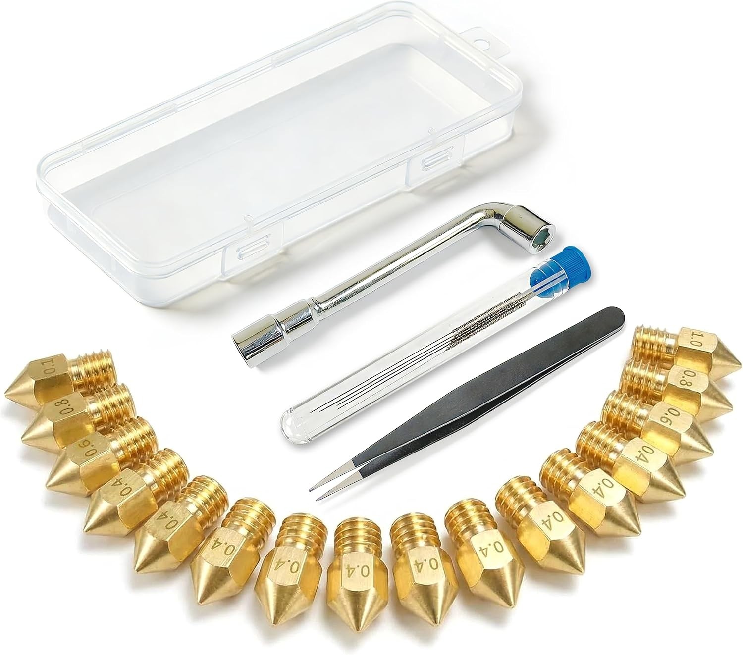 16PCS MK8 Brass Nozzles 0.2/0.4/0.6/0.8/1.0mm 3D Printer Kit Replacement